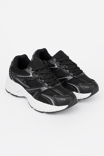 schZuarze Farbe Sneakers Stilvollllschuhe mit Netz i białą podeszZuą