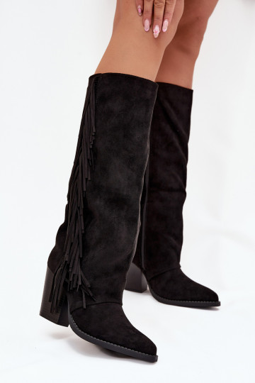 Stiefel CoZuboy-Stil Feminin mit Fransen mit Absätzen schZuarze Farbe Tivara 2