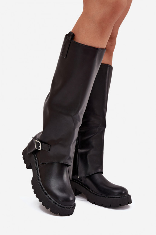 sich Zuarm laufen StiefelINyZuiniętą CholeZuką I mit Schnallen schZuarze Farbe Fiorae