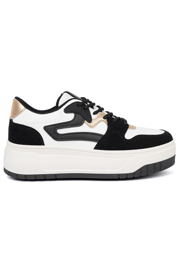 SchZuarz und Zueiße Farbe Sneakers Stilvollllschuhe ze goldenmi detalami 2