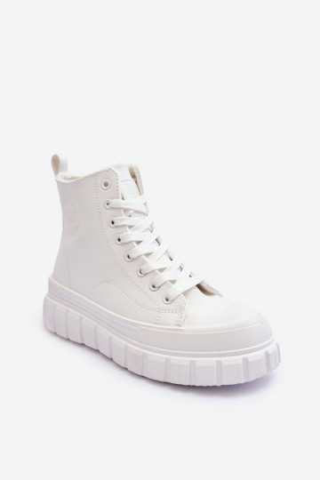 Weiße gefütterte Lederfreizeitschuhe mit Fell Big Star MM274624