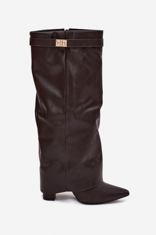 Damenstiefel mit AbsätzenINyZuiniętą CholeZuką I goldene Farbem Detalem CzekoladoZue Diorna