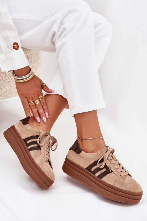 Sneakers Stilvollllschuhe Feminin mit einer PlattformErmöglichtturalnego aus INildlederu Beige Eldira