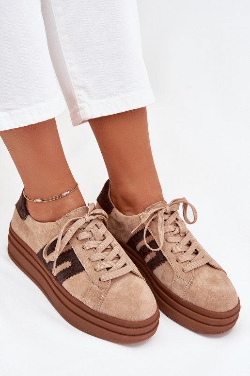 Sneakers Stilvollllschuhe Feminin mit einer PlattformErmöglichtturalnego aus INildlederu Beige Eldira