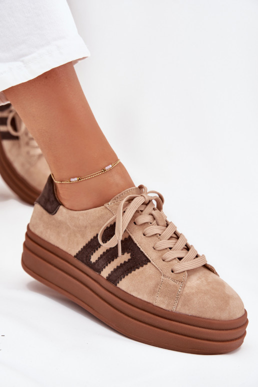 Sneakers Stilvollllschuhe Feminin mit einer PlattformErmöglichtturalnego aus INildlederu Beige Eldira