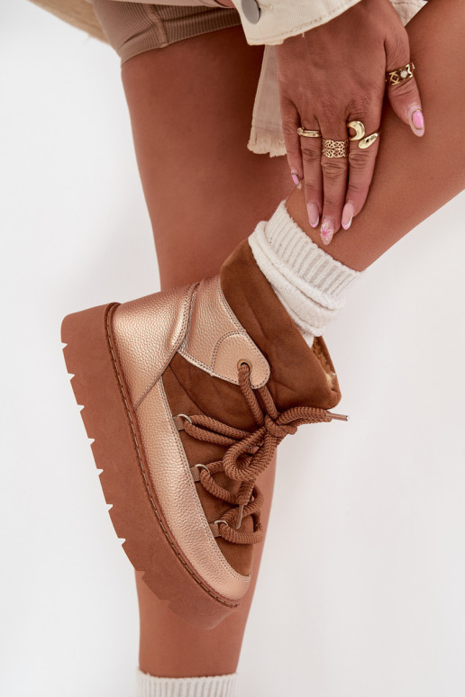 Niedrig Schneestiefel Feminin sich Zuarm laufen mit Fell innenGrubym INiązaniem braune Farbe Xarina