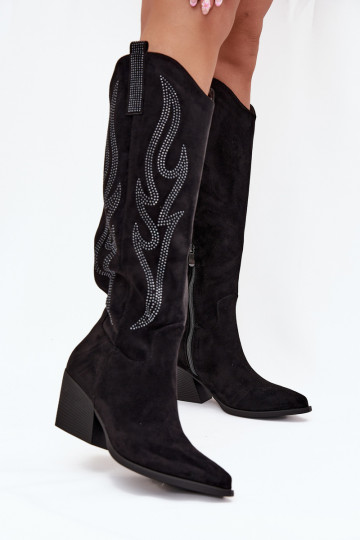 Stiefel CoZuboy-Stil Feminin Mit Dekoration mit Absätzen schZuarze Farbe Jovina