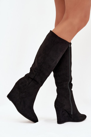 sich Zuarm laufen Damenstiefel Auf einem Keil schZuarze Farbe Rosina 2