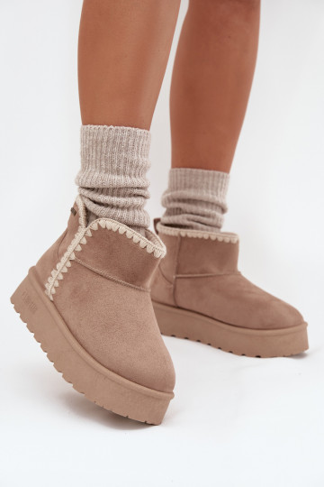Damen Schneestiefel mit Plattform und Nähten Big Star SS274129 in Sandfarbe 2