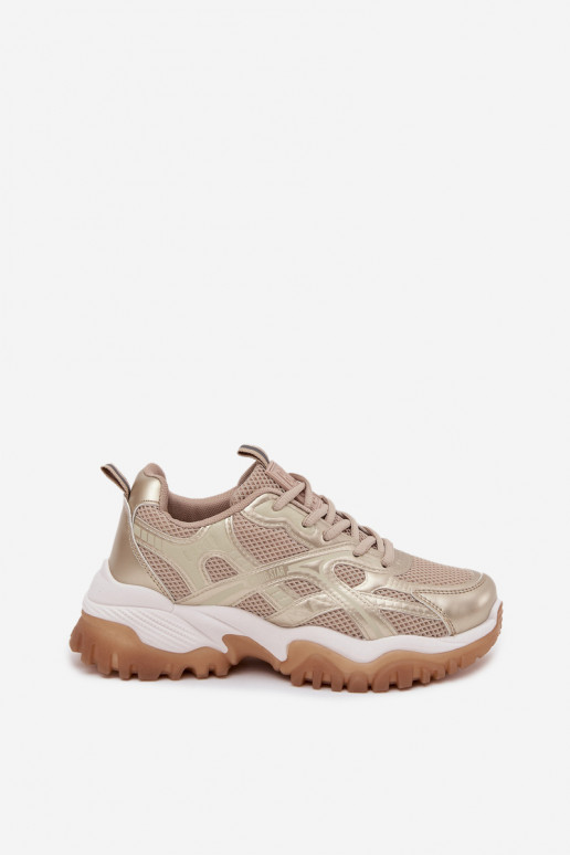 Turnschuhe Sneakers Stilvollllschuhe Feminin Big Star SS274014 HI-POLY SYSTEM Beige-goldene Farbe