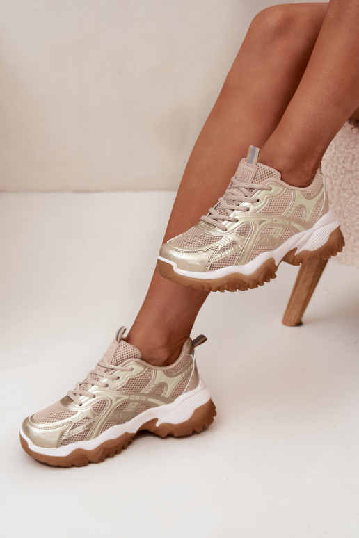 Turnschuhe Sneakers Stilvollllschuhe Feminin Big Star SS274014 HI-POLY SYSTEM Beige-goldene Farbe