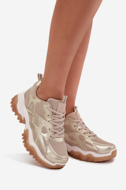Turnschuhe Sneakers Stilvollllschuhe Feminin Big Star SS274014 HI-POLY SYSTEM Beige-goldene Farbe
