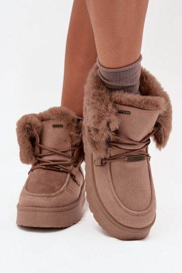 Damen Schneestiefel mit Plattform, Futter und Schnürsenkeln Big Star SS274114 in Sandfarbe 2