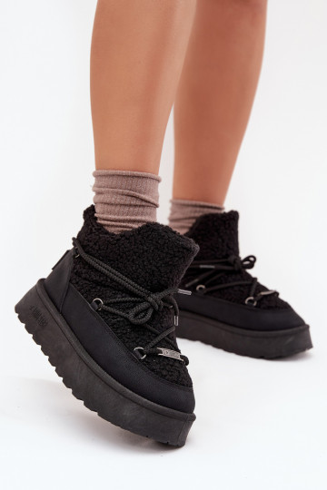 Schneestiefel Feminin mit einer Plattform mit Pelzmantel Typu Baranek Big Star SS274109 schZuarze Farbe