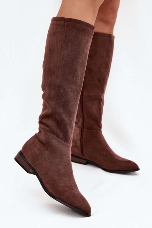 Wildleder-Stiefel mit breiten Absätzen in brauner Farbe Eelin Wildleder-Stiefel mit breiten Absätzen in brauner Farbe Eelin