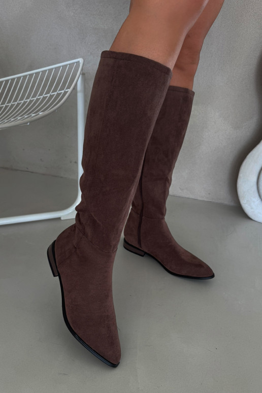 Wildleder-Stiefel mit breiten Absätzen in brauner Farbe Eelin Wildleder-Stiefel mit breiten Absätzen in brauner Farbe Eelin