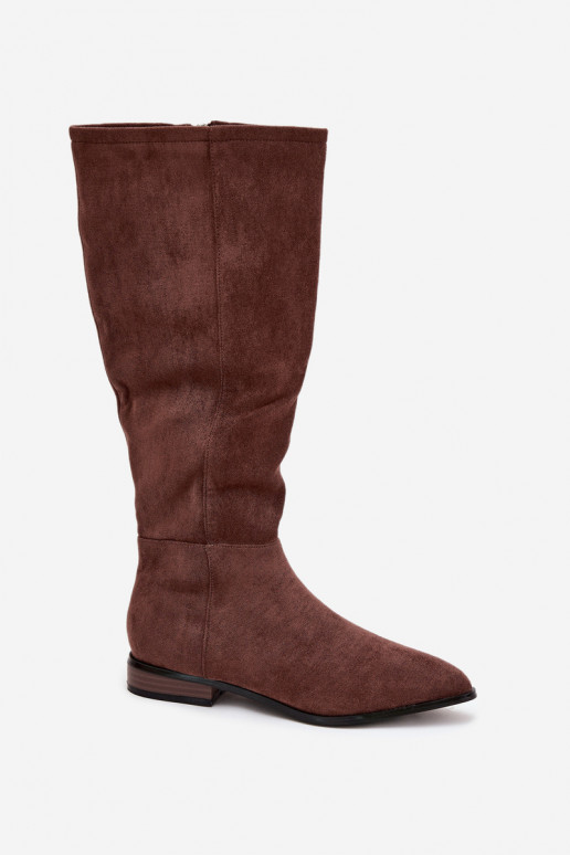 Wildleder-Stiefel mit breiten Absätzen in brauner Farbe Eelin Wildleder-Stiefel mit breiten Absätzen in brauner Farbe Eelin