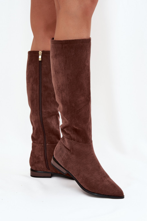 Wildleder-Stiefel mit breiten Absätzen in brauner Farbe Eelin Wildleder-Stiefel mit breiten Absätzen in brauner Farbe Eelin