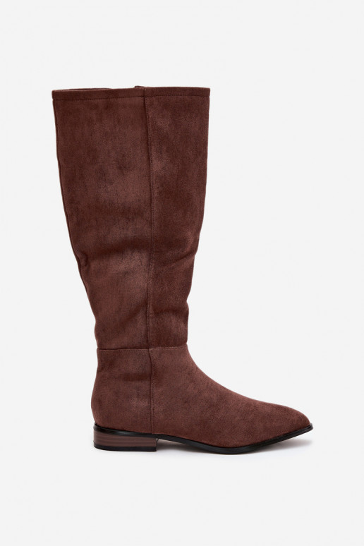 Wildleder-Stiefel mit breiten Absätzen in brauner Farbe Eelin Wildleder-Stiefel mit breiten Absätzen in brauner Farbe Eelin