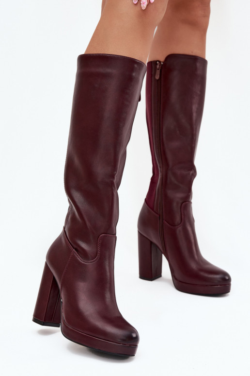 Damenstiefel kniehoch mit Absätzen Eko Haut Burgund Thalina Damenstiefel kniehoch mit Absätzen Eko Haut Burgund Thalina