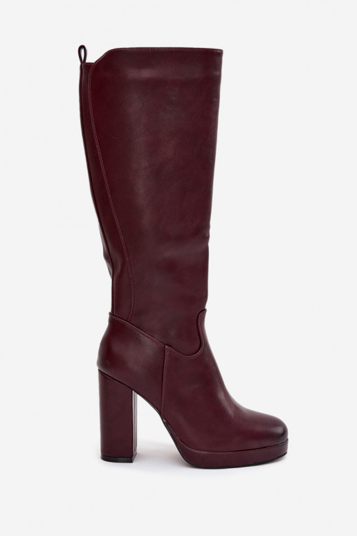 Damenstiefel kniehoch mit Absätzen Eko Haut Burgund Thalina Damenstiefel kniehoch mit Absätzen Eko Haut Burgund Thalina