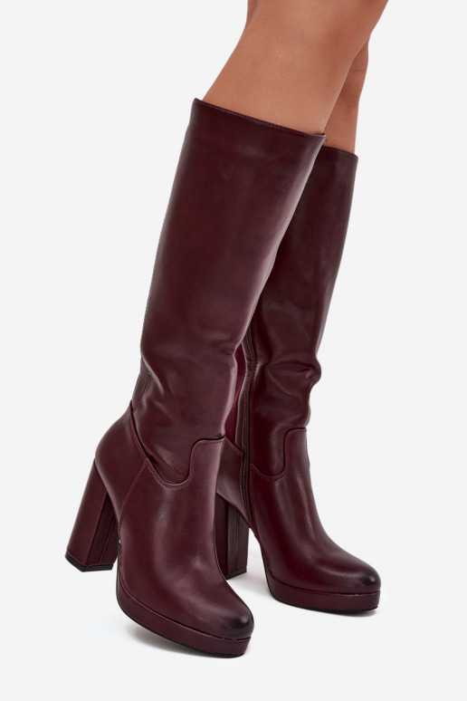 Damenstiefel kniehoch mit Absätzen Eko Haut Burgund Thalina Damenstiefel kniehoch mit Absätzen Eko Haut Burgund Thalina