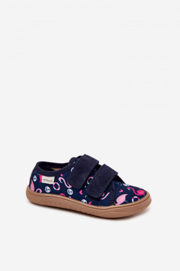 Kinder dunkelblaue "Barefoot" Slipper mit Flamingos Milami Saphira