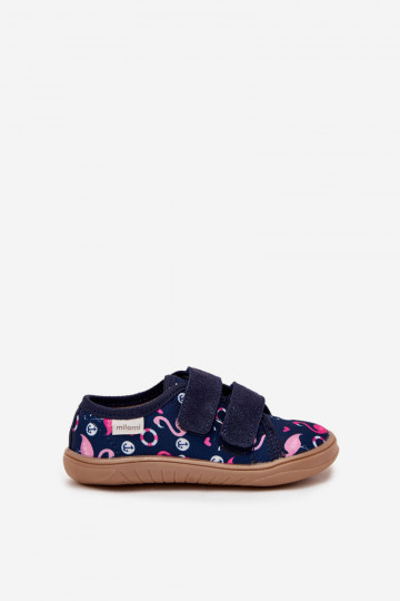 Kinder dunkelblaue "Barefoot" Slipper mit Flamingos Milami Saphira 2