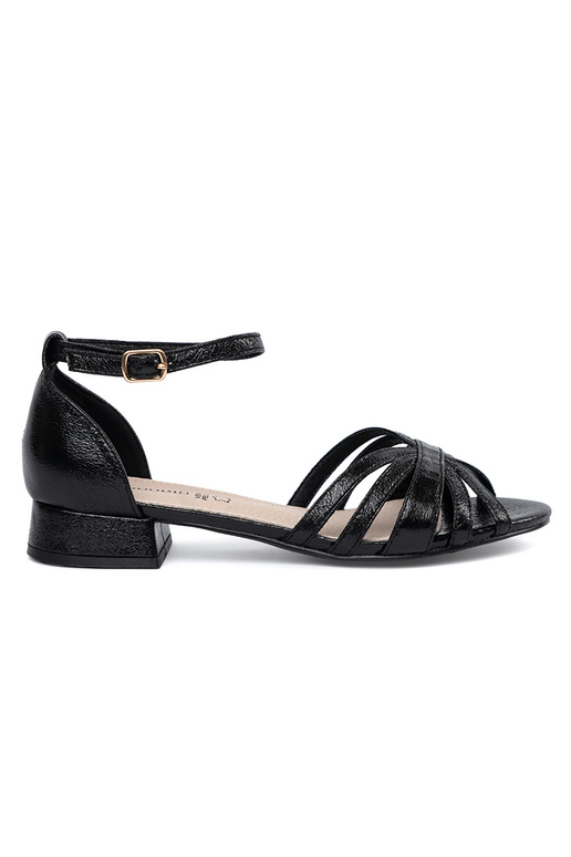 Eleganter Stil schZuarze Farbe Sandalen auf niedrigem Absatz