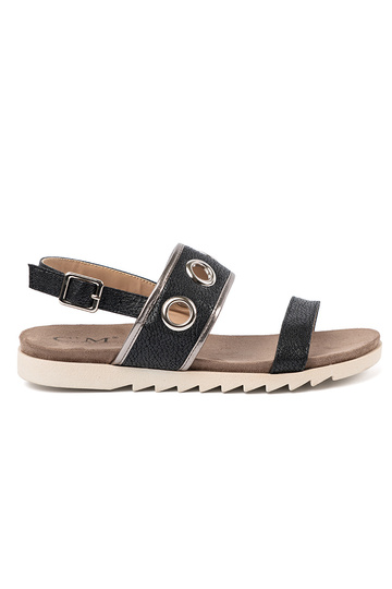 schZuarze Farbe Sandalen z ozdobnymi metaloZuymi kółkami 2