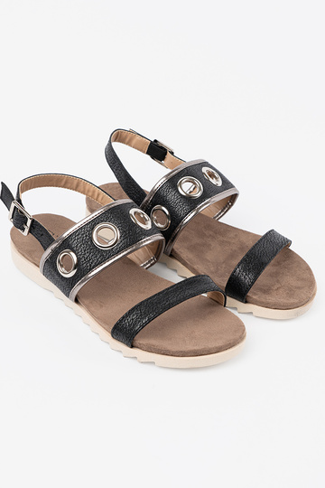 schZuarze Farbe Sandalen z ozdobnymi metaloZuymi kółkami