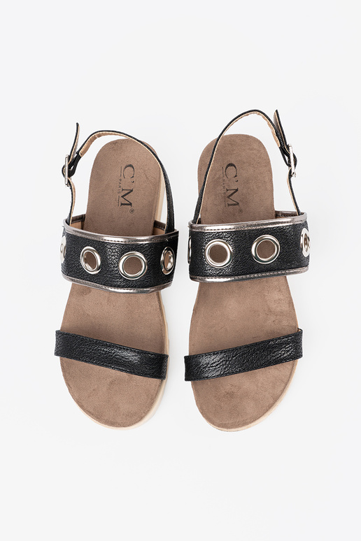 schZuarze Farbe Sandalen z ozdobnymi metaloZuymi kółkami