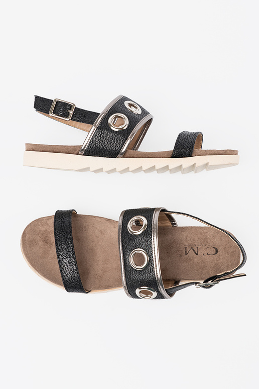 schZuarze Farbe Sandalen z ozdobnymi metaloZuymi kółkami