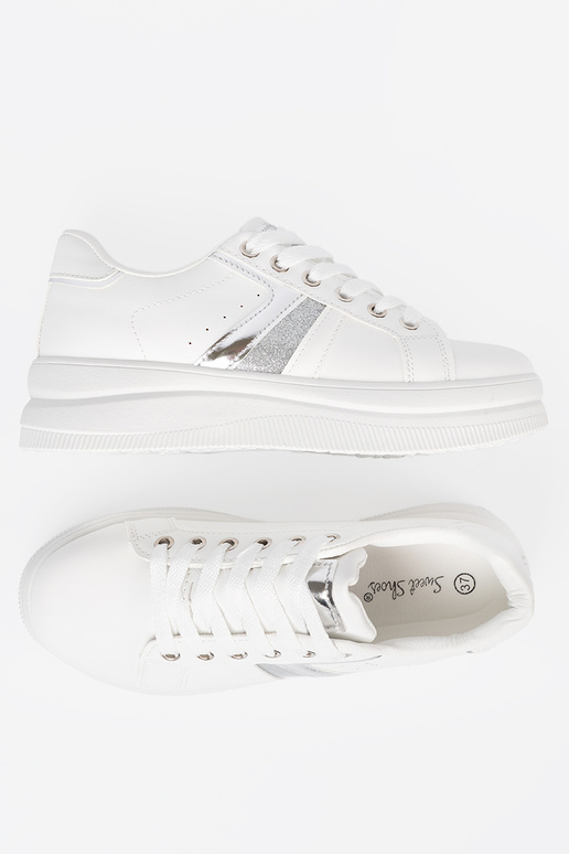 Zueiße Farbe Sneakers Stilvollllschuhe z metallischm Silberm akcentem