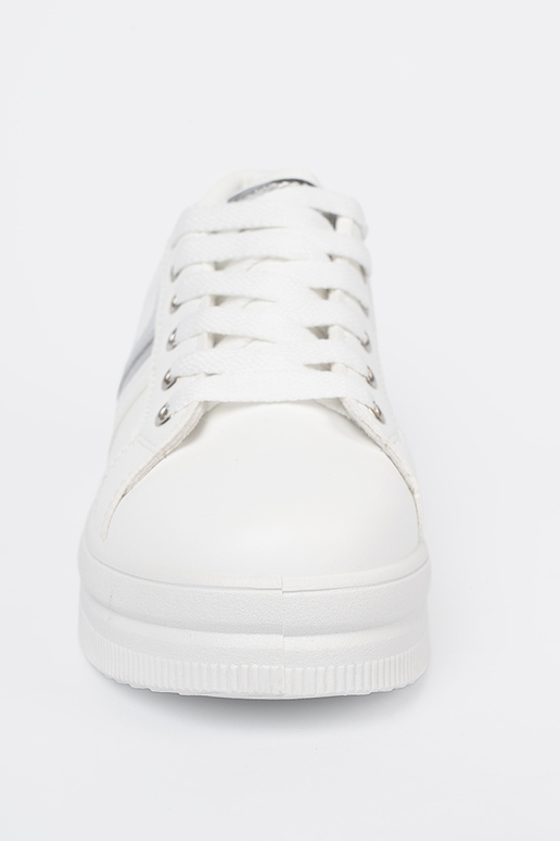 Zueiße Farbe Sneakers Stilvollllschuhe z metallischm Silberm akcentem