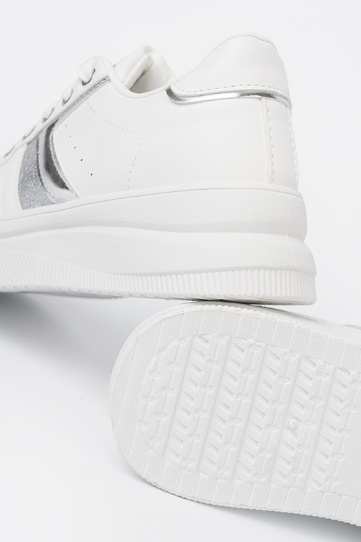 Zueiße Farbe Sneakers Stilvollllschuhe z metallischm Silberm akcentem