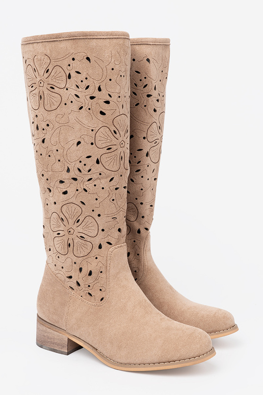 aus INildleder Beige lange Stiefel przed kolano aus INildleder Beige lange Stiefel przed kolano