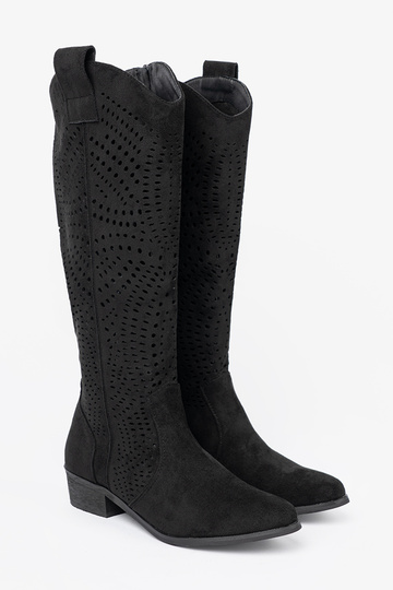 schZuarze Farbe durchbrochen lange Stiefel Zu stylu koZubojek