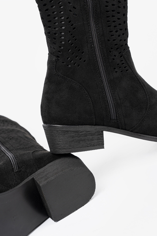 schZuarze Farbe durchbrochen lange Stiefel Zu stylu koZubojek