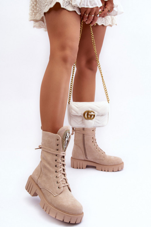 INildlederschuhe hohe Reitstiefel Mit Schmuck Beige Es mussrx