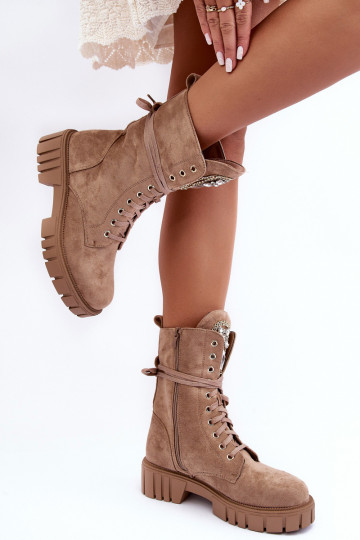 INildlederschuhe hohe Reitstiefel Mit Schmuck Beige Es mussrx 2