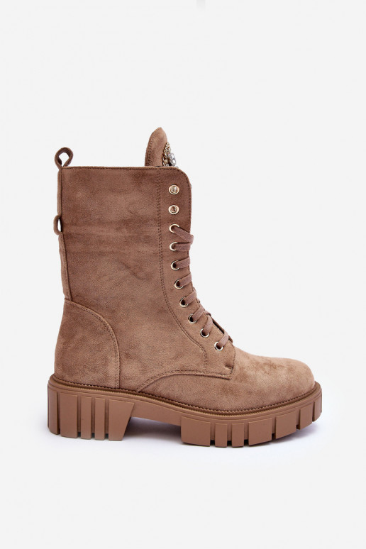 INildlederschuhe hohe Reitstiefel Mit Schmuck Beige Es mussrx
