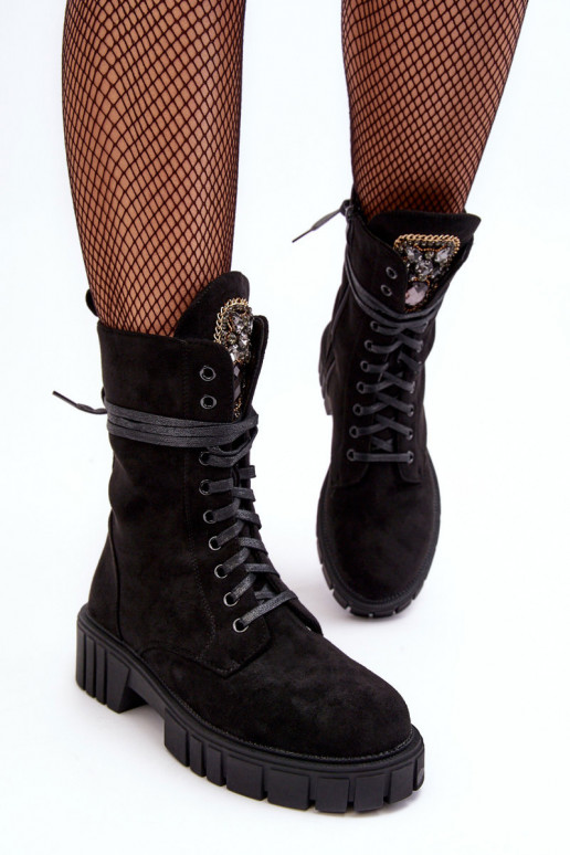 INildlederschuhe hohe Reitstiefel Mit Schmuck schZuarze Farbe Es mussrx