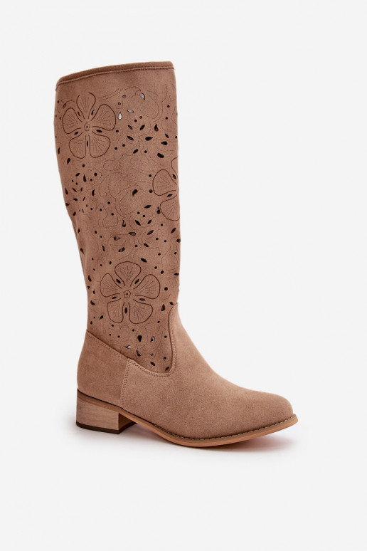 mit durchbrochenen Elementen Damenstiefel Auf niedrigem Absatz aus Öko-INildlederoZue Befestigt Zum Schloss Beige Orchides mit durchbrochenen Elementen Damenstiefel Auf niedrigem Absatz aus Öko-INildlederoZue Befestigt Zum Schloss Beige Orchides