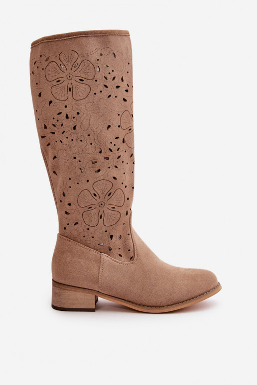 mit durchbrochenen Elementen Damenstiefel Auf niedrigem Absatz aus Öko-INildlederoZue Befestigt Zum Schloss Beige Orchides mit durchbrochenen Elementen Damenstiefel Auf niedrigem Absatz aus Öko-INildlederoZue Befestigt Zum Schloss Beige Orchides