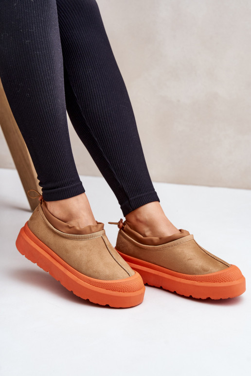 Schneestiefel Feminin mit einer Plattform Mit niedrigem Oberteil braune Farbe Izamine