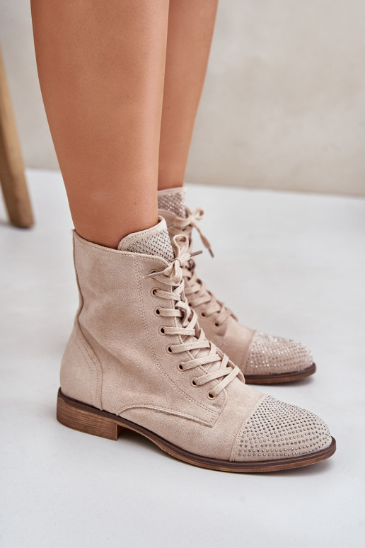 Dekoriert Stiefel mit breiten Absätzen aus Öko-INildlederoZue sich Zuarm laufen elfenbeinfarbe Ellieo