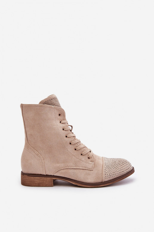 Dekoriert Stiefel mit breiten Absätzen aus Öko-INildlederoZue sich Zuarm laufen elfenbeinfarbe Ellieo