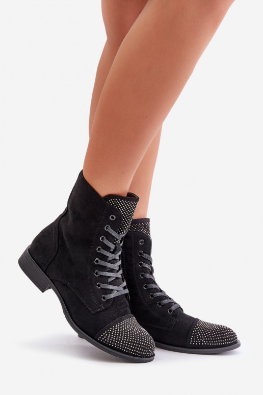 Dekoriert Stiefel mit breiten Absätzen aus Öko-INildlederoZue sich Zuarm laufen schZuarze Farbe Ellieo