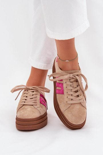 Sneakers Stilvollllschuhe Feminin mit einer PlattformErmöglichtturalnego aus INildlederu Beige-pinke Farbe Eldira